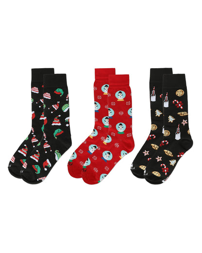 Men's 3 Pair Pack Holiday Novelty Crew Socks : Color: Black-Red