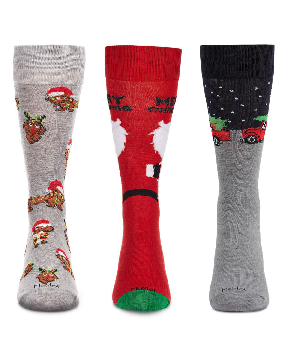 Men's 3 Pair Pack Holiday Novelty Crew Socks : Color: Black-Red