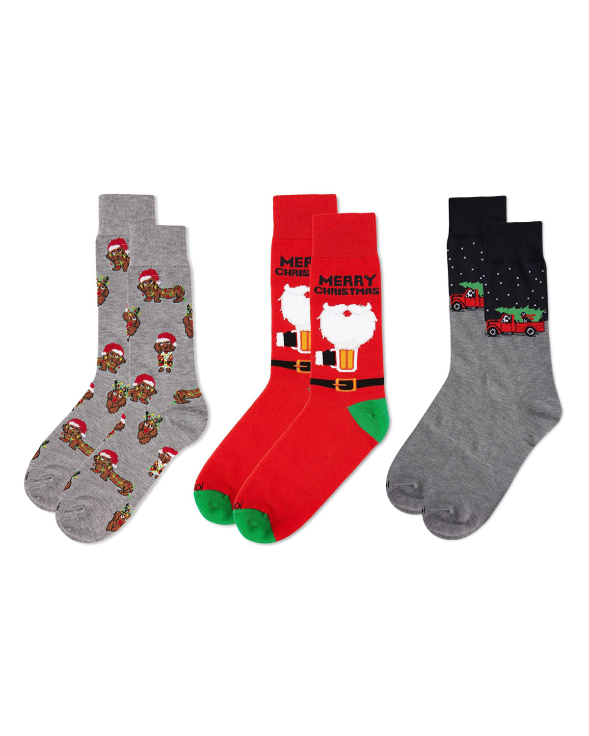 Men's 3 Pair Pack Holiday Novelty Crew Socks : Color: Black-Red