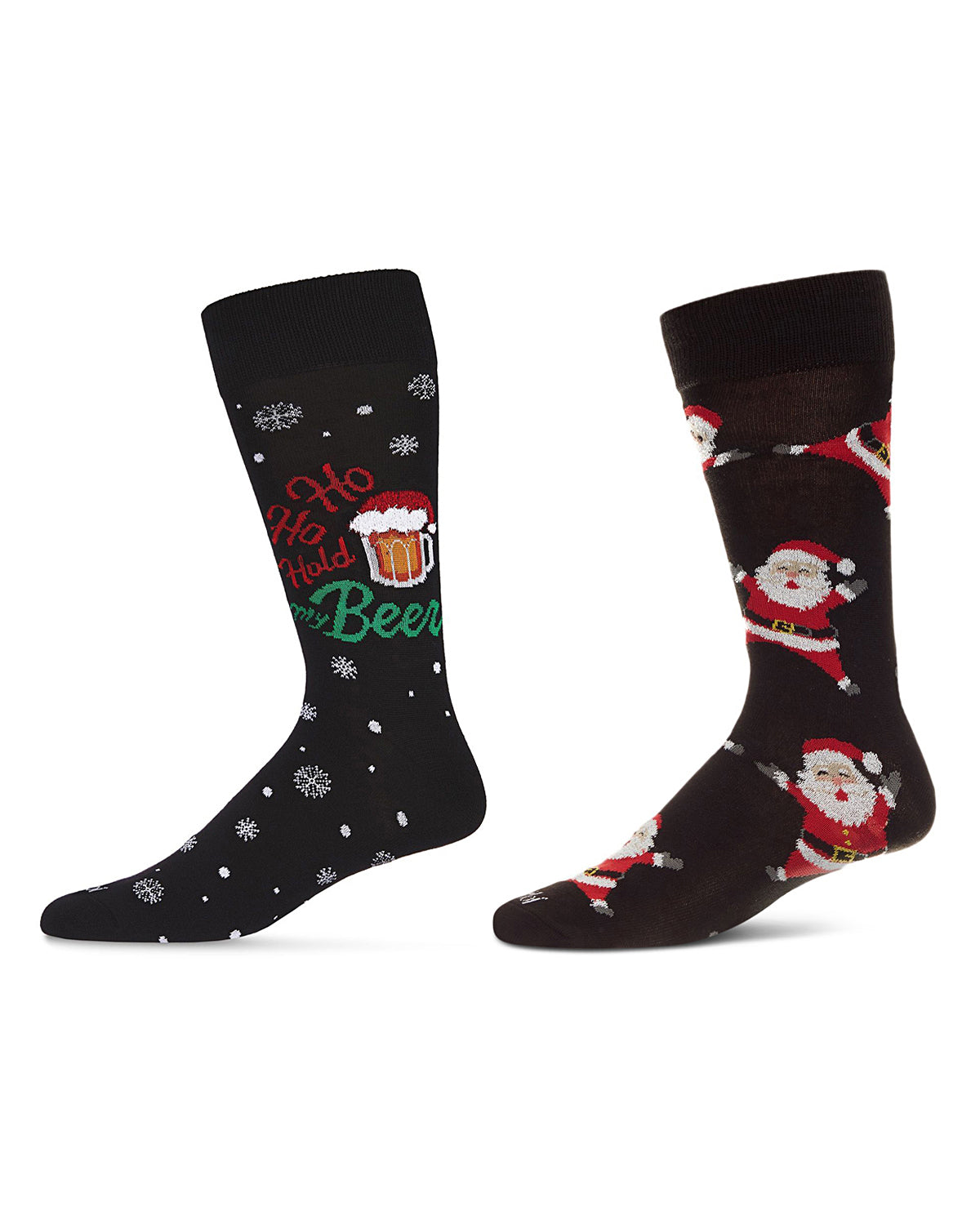 Men's 2 Pair Pack Novelty Holiday Cheer Crew Socks : Color: Black-Black