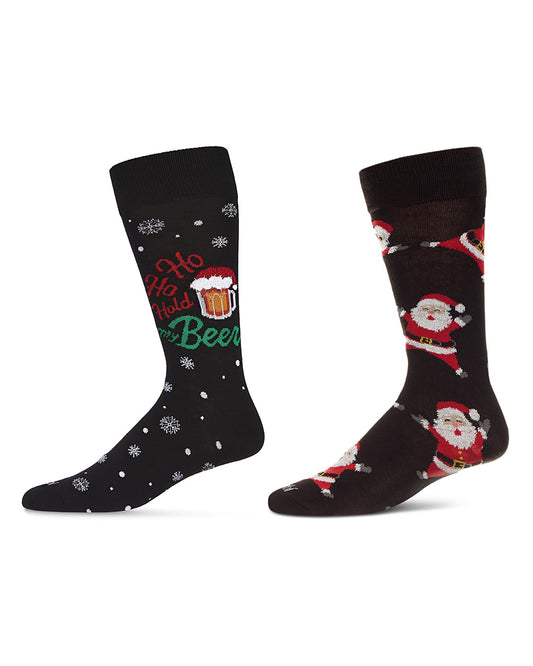 Men's 2 Pair Pack Novelty Holiday Cheer Crew Socks : Color: Black-Black