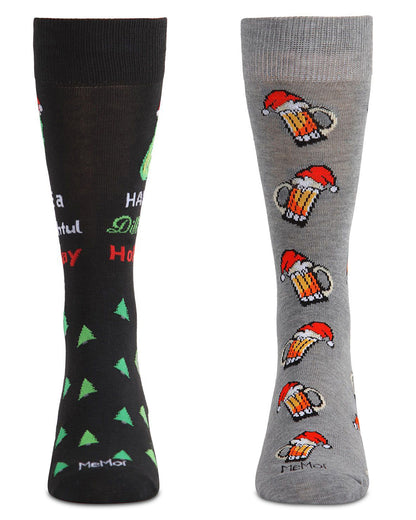 Men's 2 Pair Pack Novelty Holiday Cheer Crew Socks : Color: Black-Black