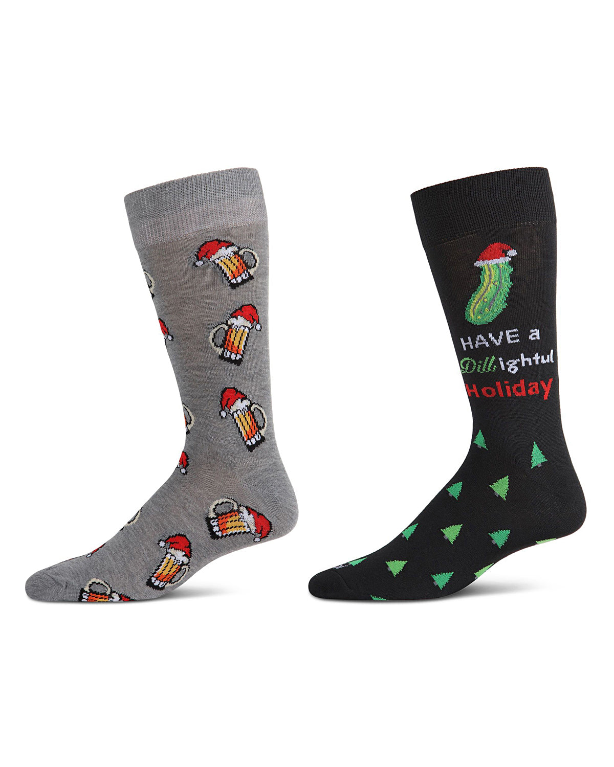 Men's 2 Pair Pack Novelty Holiday Cheer Crew Socks : Color: Gray-Black