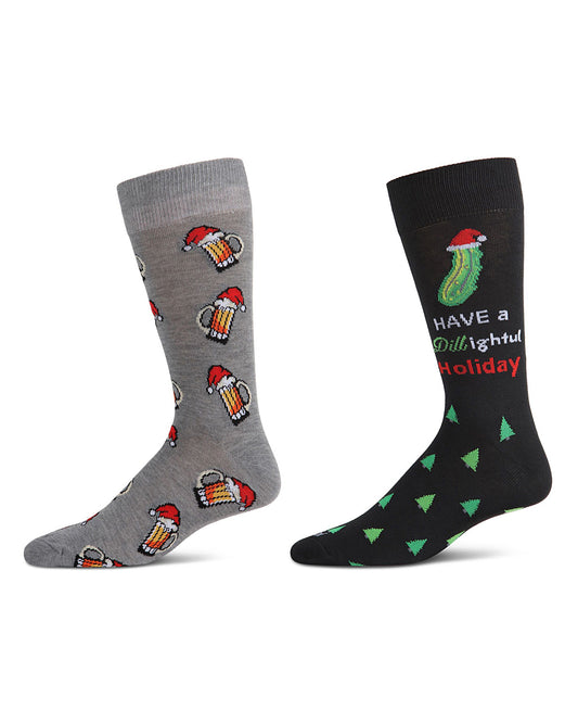 Men's 2 Pair Pack Novelty Holiday Cheer Crew Socks : Color: Gray-Black