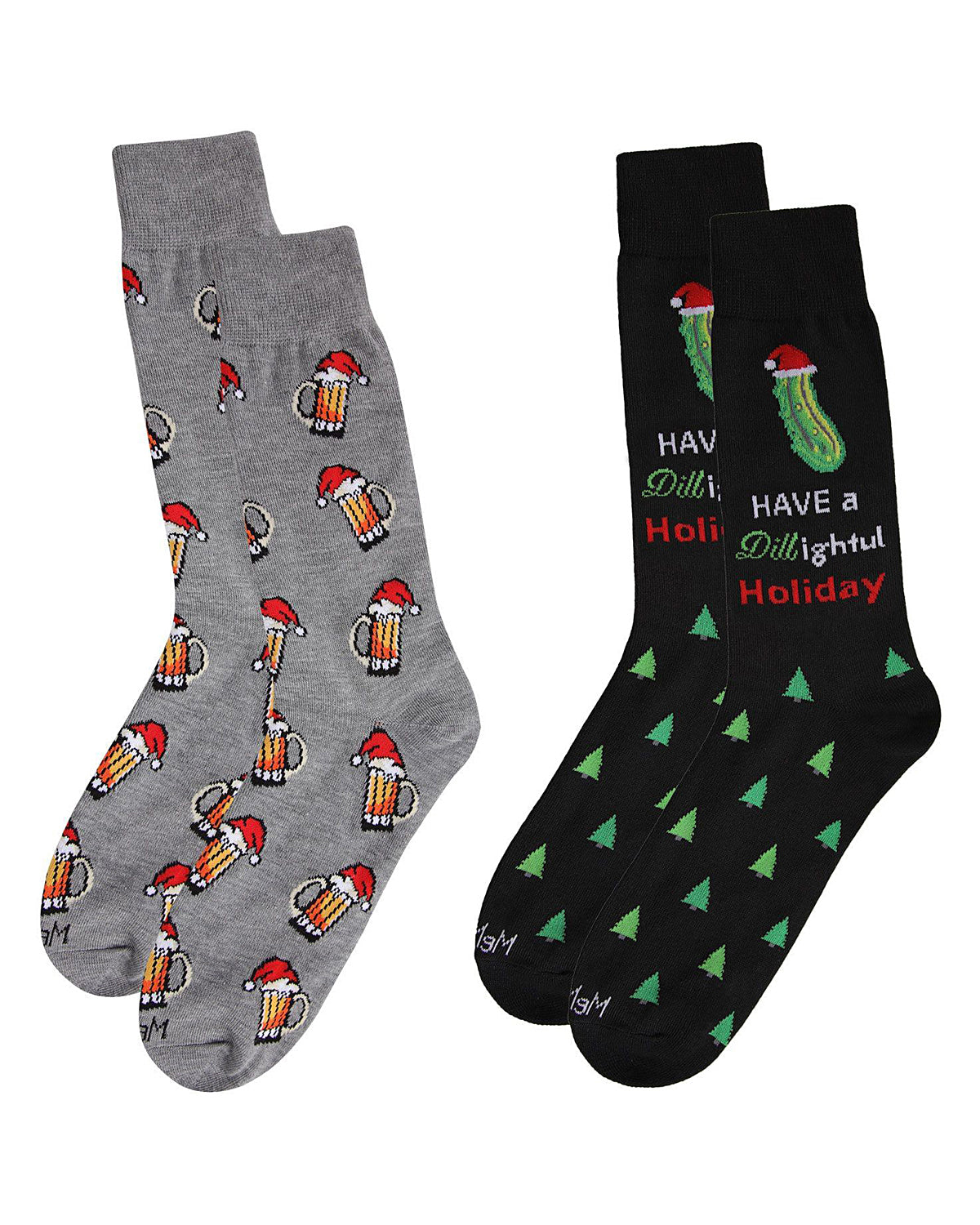 Men's 2 Pair Pack Novelty Holiday Cheer Crew Socks : Color: Black-Black