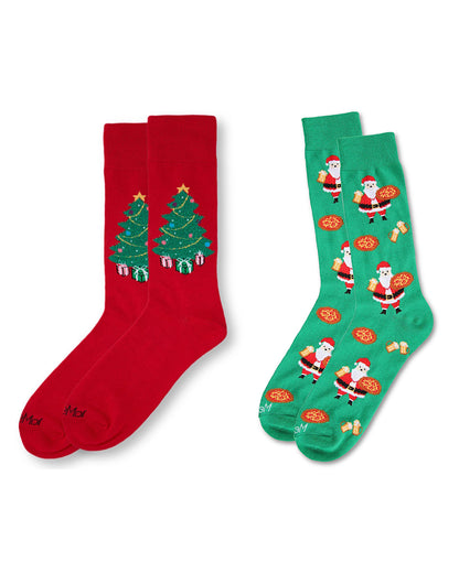 Men's 2 Pair Pack Novelty Holiday Food Crew Socks : Color: Red