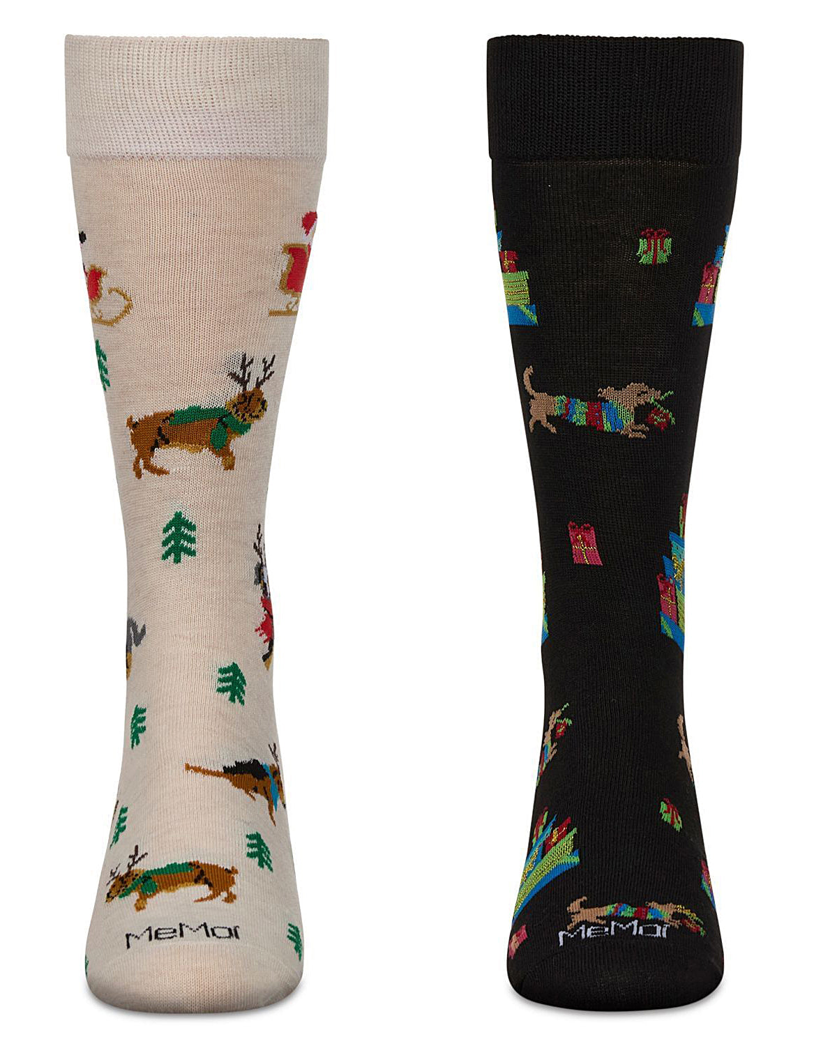 Men's 2 Pair Pack Novelty Christmas Animal Crew Socks : Color: Black-Nude