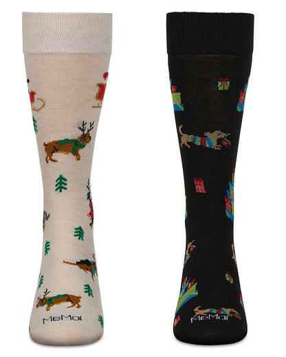 Men's 2 Pair Pack Novelty Christmas Animal Crew Socks : Color: Black-Nude
