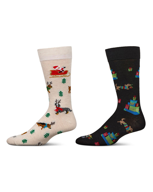Men's 2 Pair Pack Novelty Christmas Animal Crew Socks : Color: Black-Nude