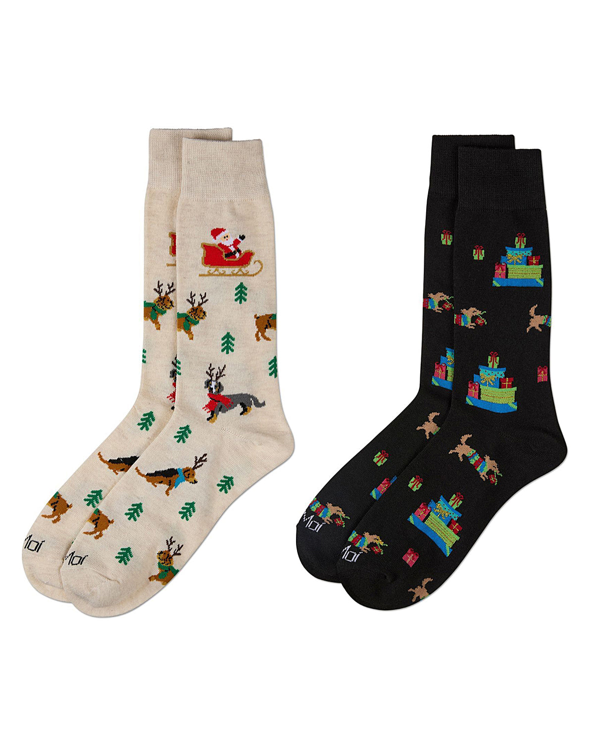 Men's 2 Pair Pack Novelty Christmas Animal Crew Socks : Color: Black-Nude