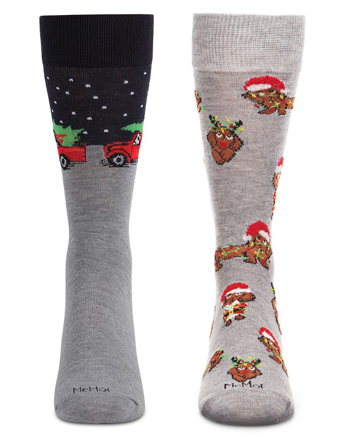 Men's 2 Pair Pack Novelty Christmas Animal Crew Socks : Color: Black-Nude