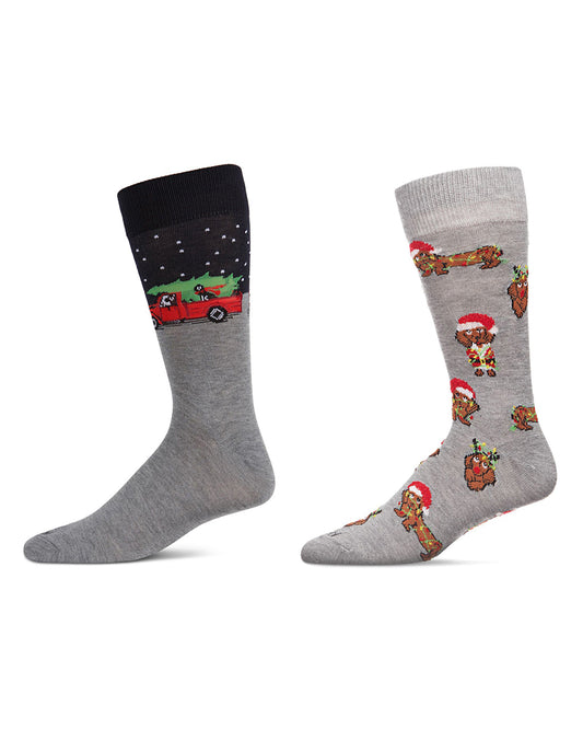 Men's 2 Pair Pack Novelty Christmas Animal Crew Socks : Color: Gray
