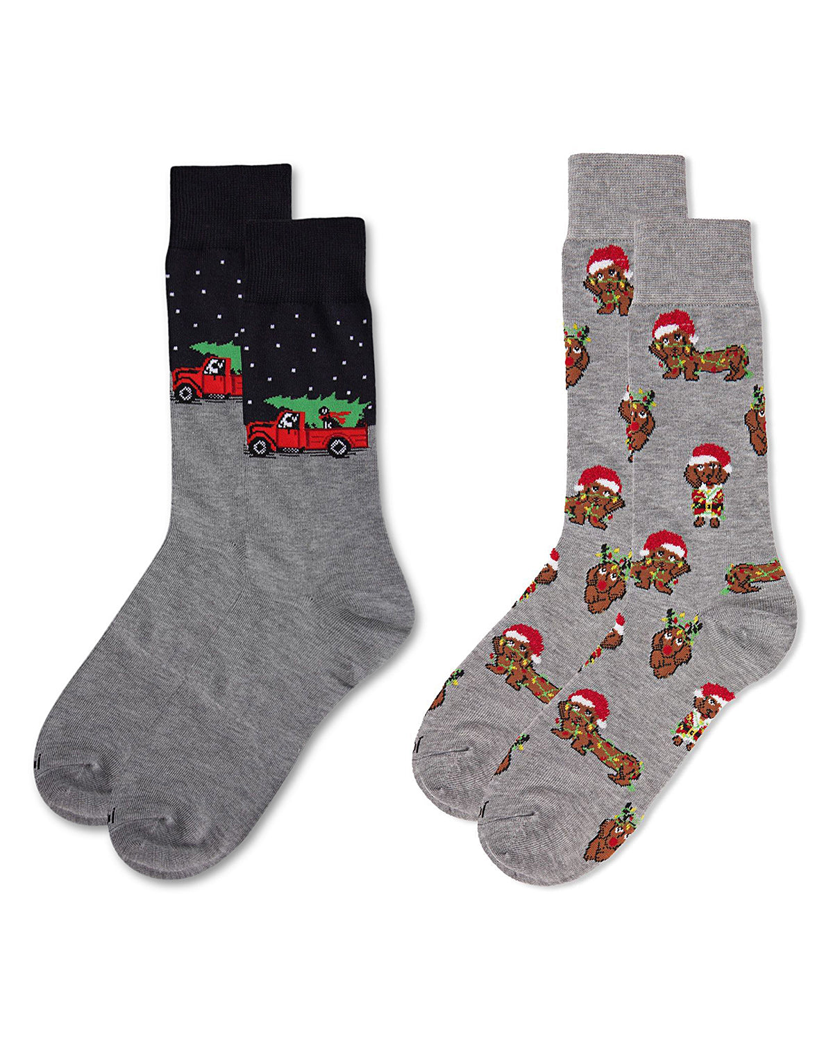 Men's 2 Pair Pack Novelty Christmas Animal Crew Socks : Color: Black-Nude