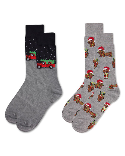 Men's 2 Pair Pack Novelty Christmas Animal Crew Socks : Color: Black-Nude