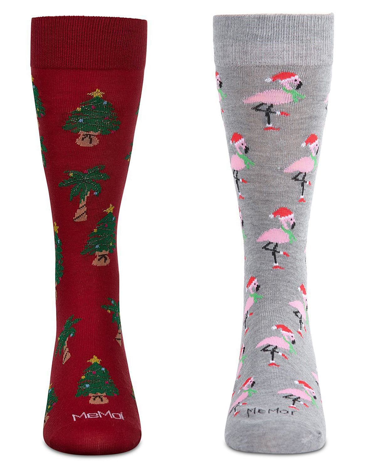 Men's 2 Pair Pack Novelty Christmas Animal Crew Socks : Color: Black-Nude