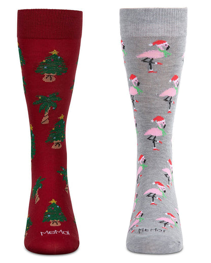 Men's 2 Pair Pack Novelty Christmas Animal Crew Socks : Color: Black-Nude