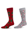 Men's 2 Pair Pack Novelty Christmas Animal Crew Socks : Color: Red