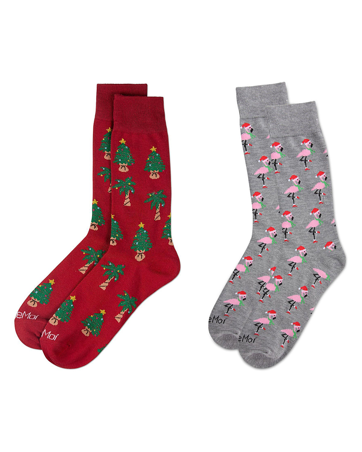 Men's 2 Pair Pack Novelty Christmas Animal Crew Socks : Color: Black-Nude