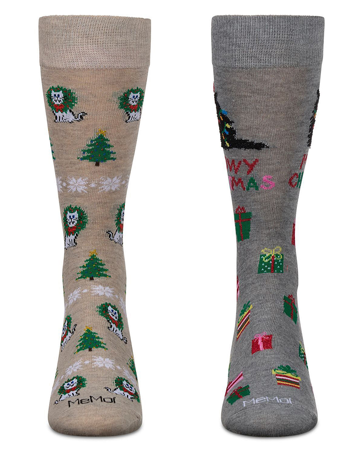 Men's 2 Pair Pack Novelty Christmas Animal Crew Socks : Color: Black-Nude