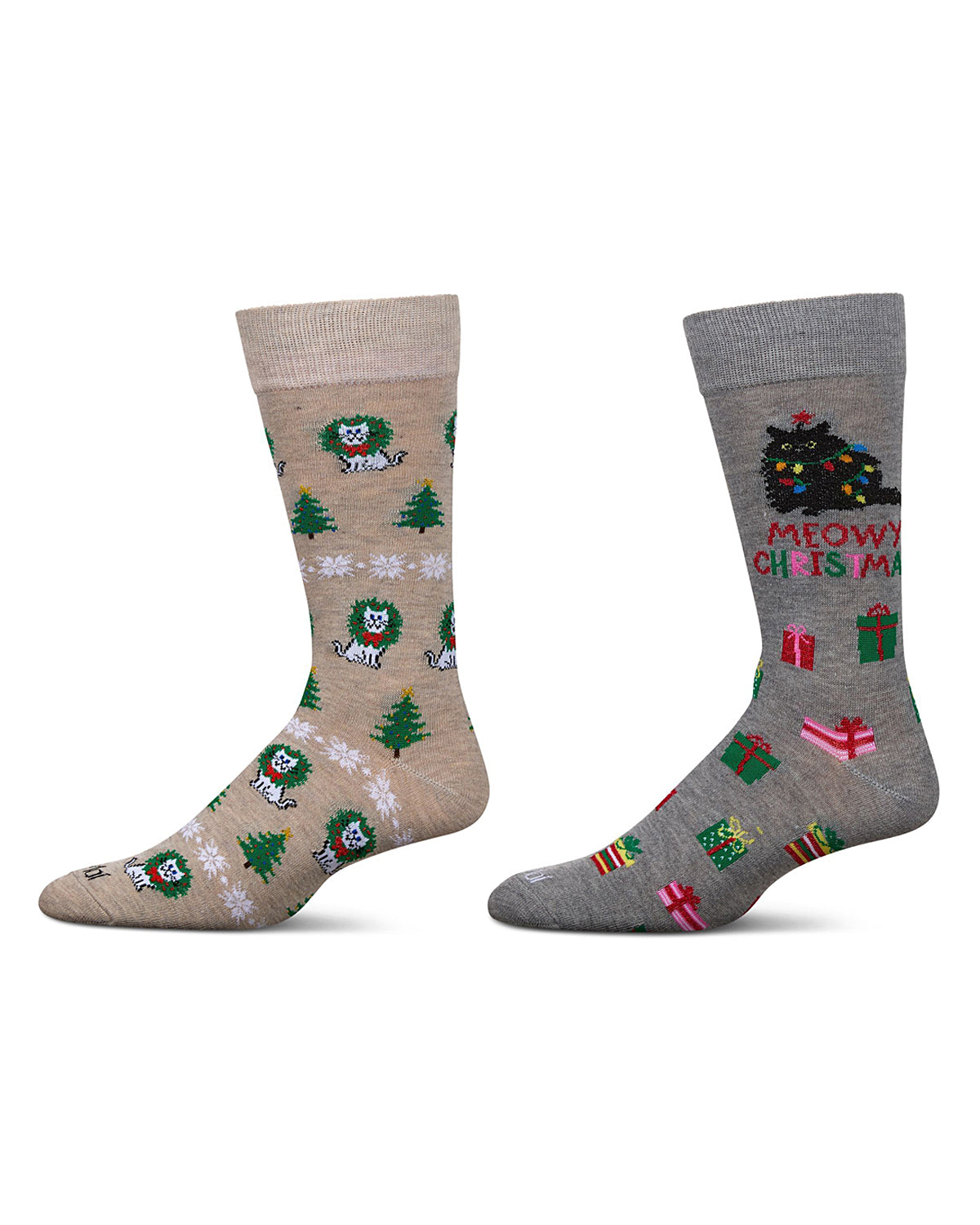 Men's 2 Pair Pack Novelty Christmas Animal Crew Socks : Color: Taupe
