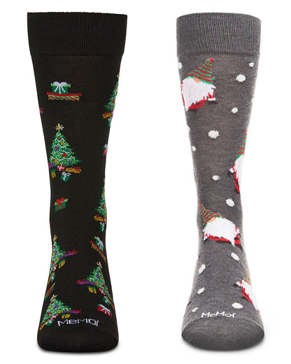 2 Pair Men's Holiday Christmas Novelty Crew Socks : Color: Gray