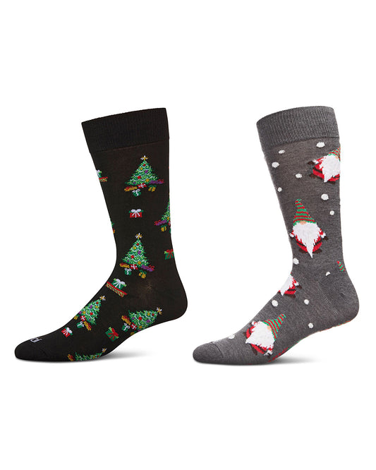 2 Pair Men's Holiday Christmas Novelty Crew Socks : Color: Gray
