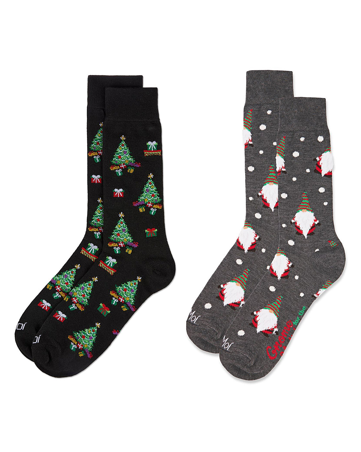 2 Pair Men's Holiday Christmas Novelty Crew Socks : Color: Gray