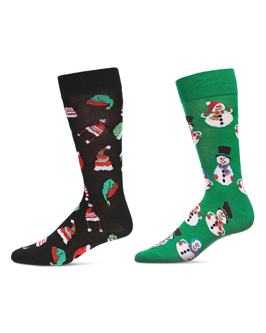 2 Pair Men's Holiday Christmas Novelty Crew Socks : Color: Gray