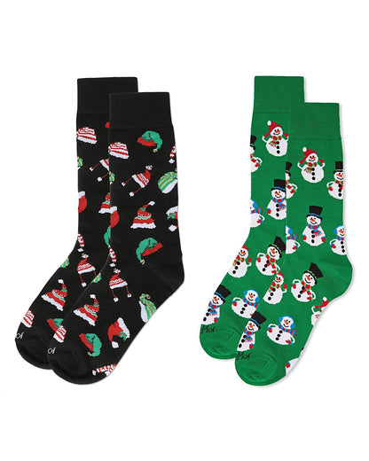 2 Pair Men's Holiday Christmas Novelty Crew Socks : Color: Gray