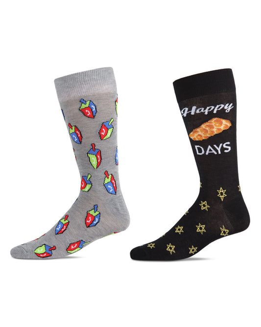 Men's 2 Pair Pack Novelty Hanukkah Holiday Crew Socks : Color: Black-Black