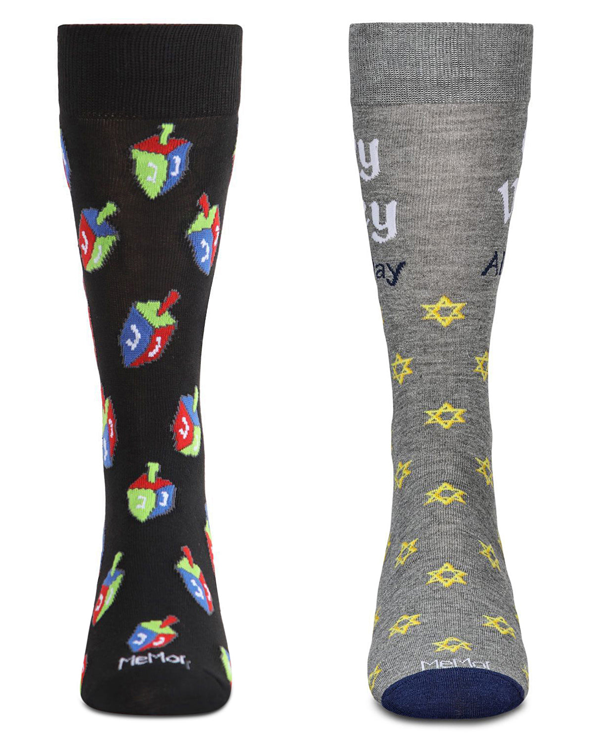 Men's 2 Pair Pack Novelty Hanukkah Holiday Crew Socks : Color: Black-Black