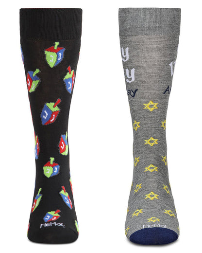 Men's 2 Pair Pack Novelty Hanukkah Holiday Crew Socks : Color: Black-Black