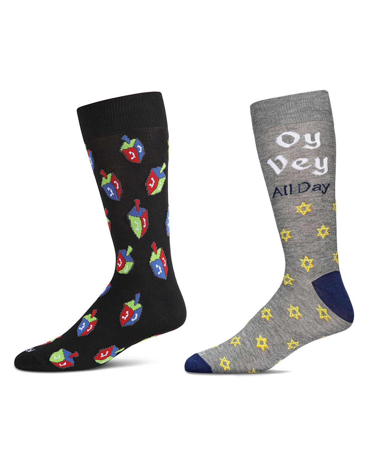 Men's 2 Pair Pack Novelty Hanukkah Holiday Crew Socks : Color: Gray-Black