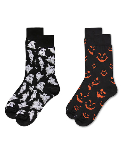 Men's 2 Pair Pack Novelty Halloween Crew Socks : Color: Black-Black