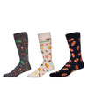 Men's 3 Pair Pack Novelty Sports Crew Socks : Color: Black-Natural