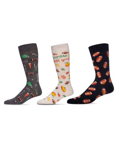 Men's 3 Pair Pack Novelty Sports Crew Socks : Color: Black-Natural