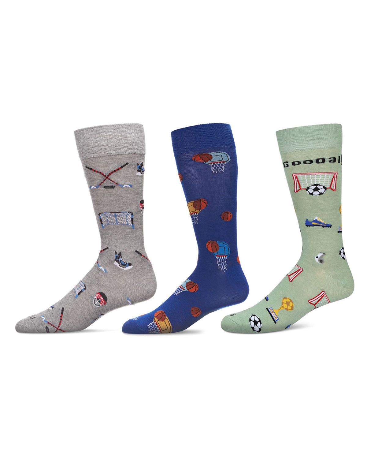 Men's 3 Pair Pack Novelty Sports Crew Socks : Color: Green