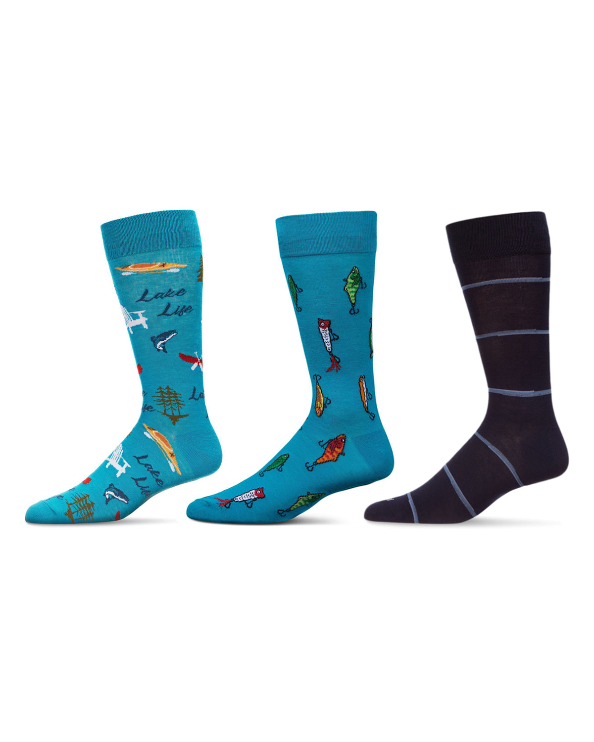 Men's 3 Pair Pack Novelty Hobbies Crew Socks : Color: Blue