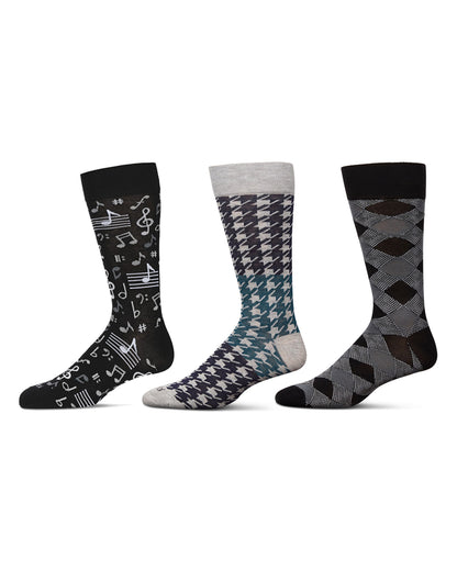 Men's 3 Pair Pack Novelty Hobbies Crew Socks : Color: Gray-Black