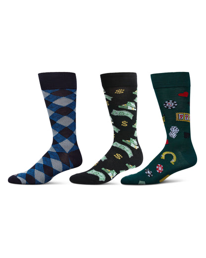 Men's 3 Pair Pack Novelty Hobbies Crew Socks : Color: Green