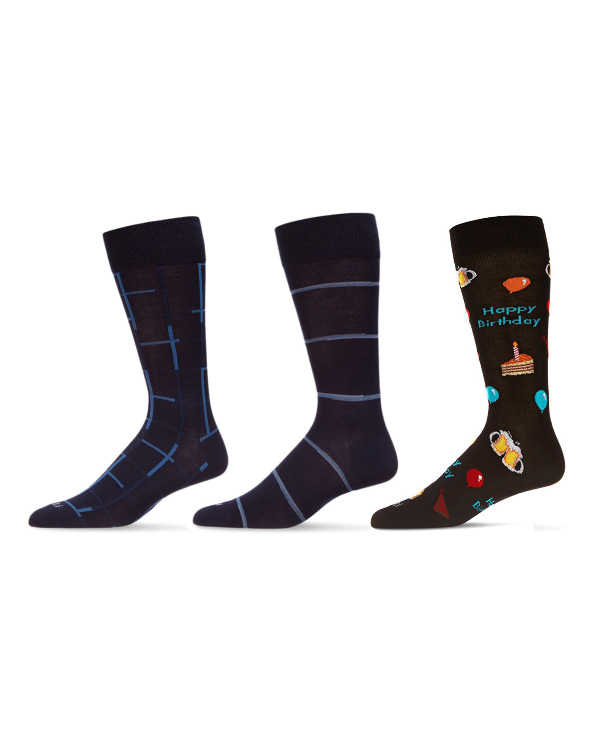 Men's 3 Pair Pack Novelty Happy Birthday Crew Socks : Color: Gray-Black