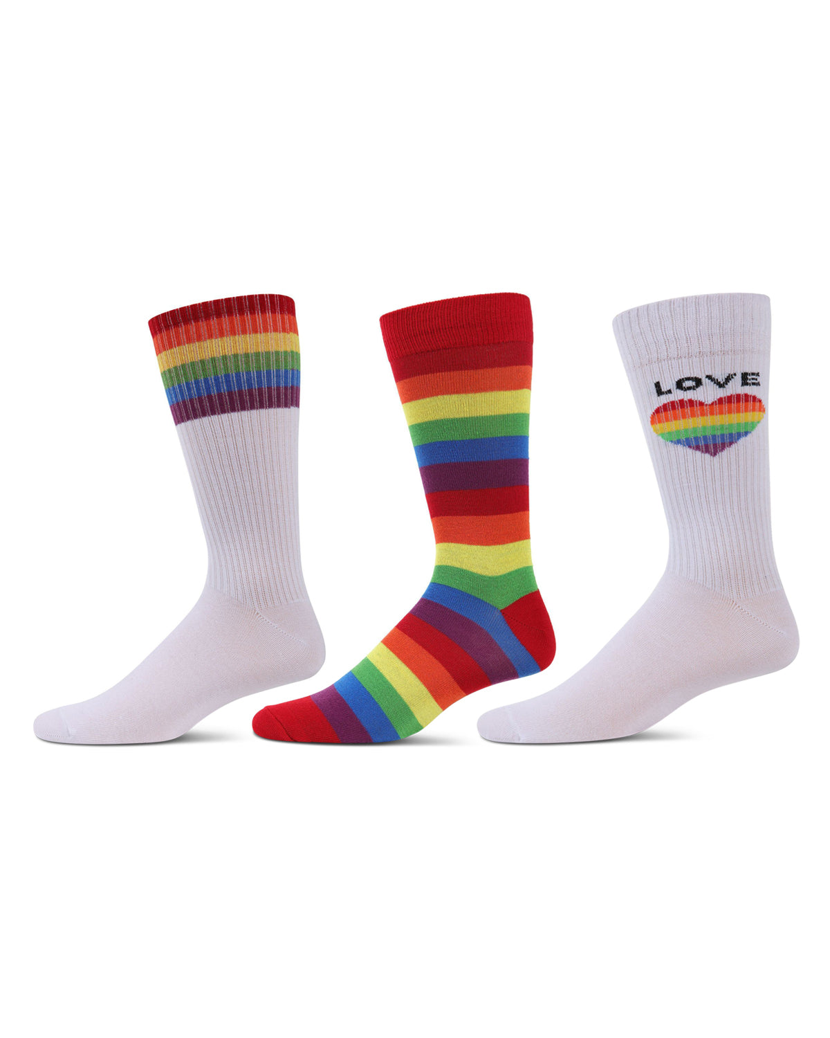 Men's 3 Pair Pack Pride Novelty Crew Socks : Color: White