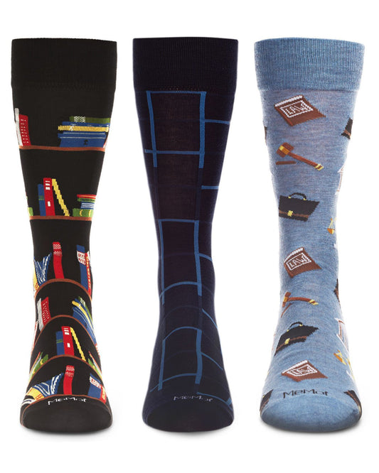 Men's 3 Pair Pack Novelty Professions Crew Socks : Color: Black-Black