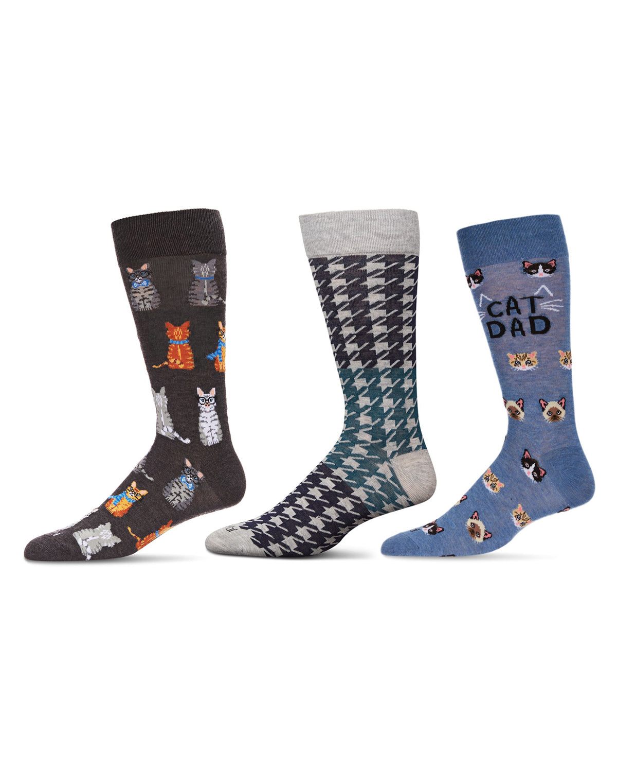 Men's 3 Pair Pack Novelty Pet Lovers Crew Socks : Color: Black-Black