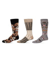Men's 3 Pair Pack Novelty Pet Lovers Crew Socks : Color: Gray-Black
