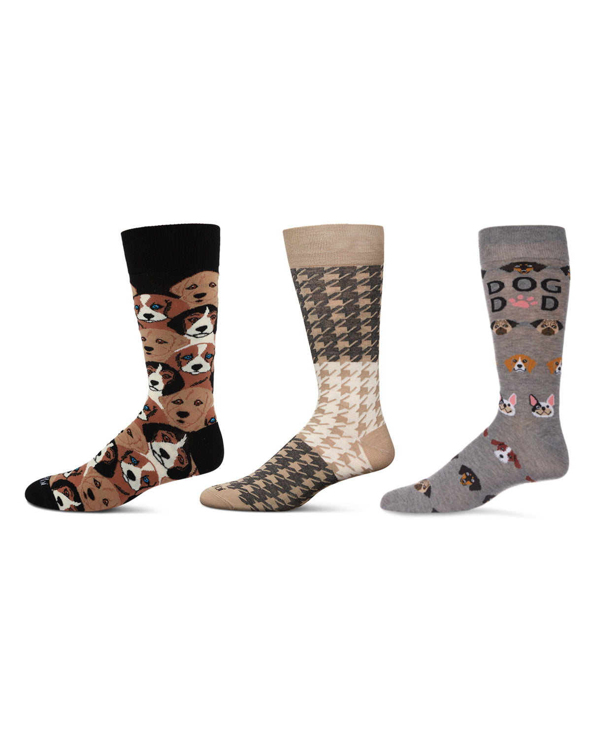 Men's 3 Pair Pack Novelty Pet Lovers Crew Socks : Color: Gray-Black