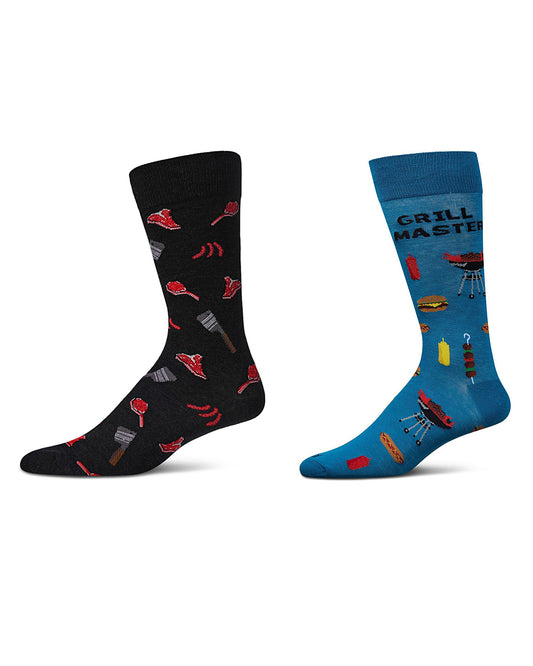 Men's 2 Pair Pack Novelty Food and Drink Crew Socks : Color: Blue