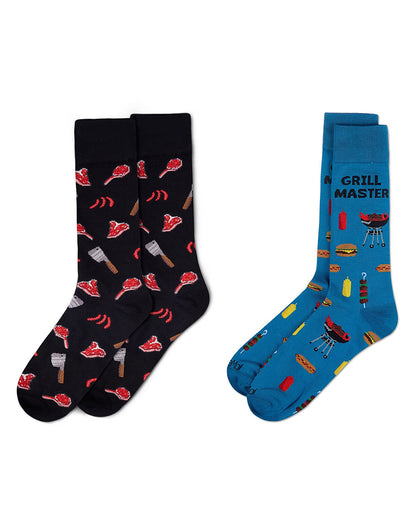 Men's 2 Pair Pack Novelty Food and Drink Crew Socks : Color: Black-Black