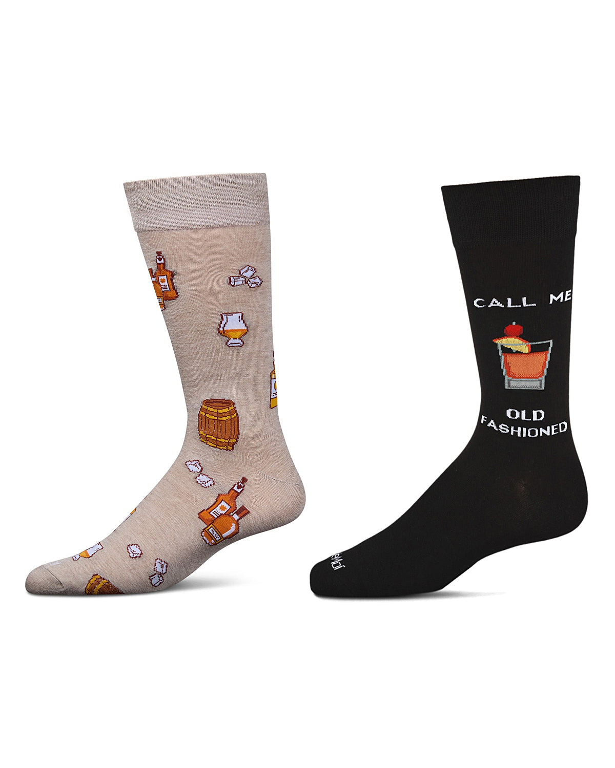 Men's 2 Pair Pack Novelty Food and Drink Crew Socks : Color: Naturel