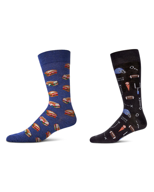 Men's 2 Pair Pack Novelty Sports Crew Socks : Color: Black